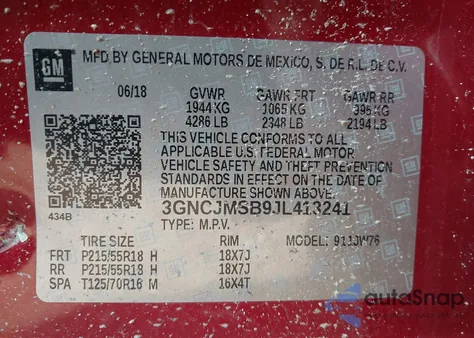 2018 Chevrolet Trax Premier z USA, uszkodzony, nr VIN 3GNCJMSB9JL413241